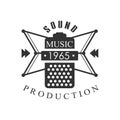 Music Record Studio Black And White Logo Template With Sound Recording Retro Mic Silhouette Royalty Free Stock Photo