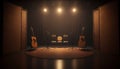 Music recording studio. Generative AI of a stage with instruments