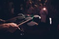 Music reheard group male playing a piano and electronic drum in music room. Royalty Free Stock Photo