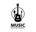 music restaurant with guitar fork and spoon vector logo design concept