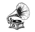 Music retro gramophone hand drawn sketch in doodle style