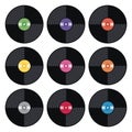 Music retro vinyl record flat icons, vector