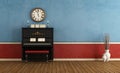 Music room with black vertical piano