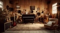 A music room with instruments and a recording studio. Generative AI Royalty Free Stock Photo