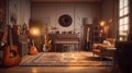 A music room with instruments and a recording studio. Generative AI Royalty Free Stock Photo