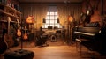 A music room with instruments and a recording studio. Generative AI Royalty Free Stock Photo