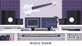 Music room. Musician workspace. Vector flat illustrations. Music and recording industry.