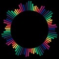 Music round frame. Circular sound wave frame with rainbow dot patterns isolated on black background. Border musician logo template Royalty Free Stock Photo