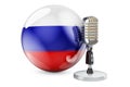 Music of Russia concept. Retro microphone with Russian flag. 3D rendering