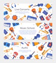 Music school - set of colorful flat design style banners