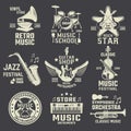 Music School And Shops Monochrome Emblems