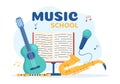 Music School Template In Hand Drawn Cartoon Flat Illustration Playing Various Musical Instruments, Learning Education Musicians Royalty Free Stock Photo