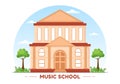 Music School Template In Hand Drawn Cartoon Flat Illustration Playing Various Musical Instruments, Learning Education Musicians Royalty Free Stock Photo