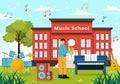 Music School Vector Illustration with Playing Various Musical Instruments, Learning Education Musicians and Singers Royalty Free Stock Photo