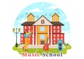 Music School Vector Illustration with Playing Various Musical Instruments, Learning Education Musicians and Singers Royalty Free Stock Photo