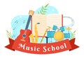 Music School Vector Illustration with Playing Various Musical Instruments, Learning Education Musicians and Singers Royalty Free Stock Photo