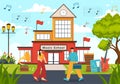 Music School Vector Illustration with Playing Various Musical Instruments, Learning Education Musicians and Singers Royalty Free Stock Photo