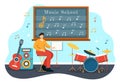 Music School Vector Illustration with Playing Various Musical Instruments, Learning Education Musicians and Singers Royalty Free Stock Photo