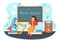 Music School Vector Illustration with Playing Various Musical Instruments, Learning Education Musicians and Singers Royalty Free Stock Photo