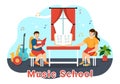 Music School Vector Illustration with Playing Various Musical Instruments, Learning Education Musicians and Singers Royalty Free Stock Photo