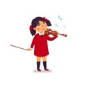 Music school. Violinist. Boy character playing violin. Children with musical instruments. Vector flat cartoon Royalty Free Stock Photo