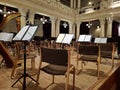 Music score with notes in hall of the conservatory at classical music concert Royalty Free Stock Photo