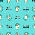 Music seamless pattern Hand Rock N Roll Sign, Punk Mohawk Royalty Free Stock Photo