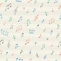 Music seamless pattern with handwritten musical notes