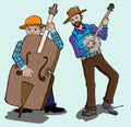 Music series- banjo and contra bass player Royalty Free Stock Photo