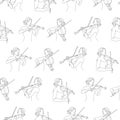 Music set of girls singing and playing musical instruments, violin. Trendy solid continuous line style. Vector Royalty Free Stock Photo