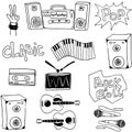 Music set tools doodles collection stock Royalty Free Stock Photo