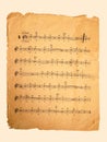 Music sheet background, old vintage paper texture, retro musical staff page