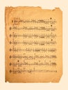 Music sheet background, old vintage paper texture, retro musical staff page Royalty Free Stock Photo