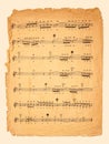 Music sheet background, old vintage paper texture, retro musical staff page Royalty Free Stock Photo