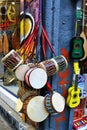 Music shop with colorful musical instruments