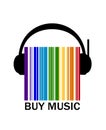 Music shop creative logo, headphone between the colored barcode, color of sund idea, concept buy the music,