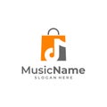 Music shopping store bag logo illustration template. Shop music logo design concept vector Royalty Free Stock Photo