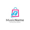 Music shopping store bag logo illustration template. Shop music logo design concept vector Royalty Free Stock Photo