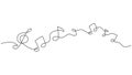 Music sign vector simple. Continuous one line drawing of notes, song, melody, and classical abstract design element. Illustration