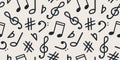 Music signs seamless pattern, accidental, note symbols background. Hand drawn doodle style vector graphics Royalty Free Stock Photo