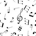 Music signs. Seamless pattern. Black notes and symbols on white background Royalty Free Stock Photo