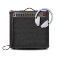 Music and sound - Guitar amplifier, white headphone and cable fr