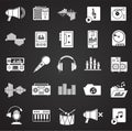 Music and sound icons set on black background for graphic and web design, Modern simple vector sign. Internet concept. Trendy