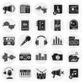 Music and sound icons set on circles background for graphic and web design, Modern simple vector sign. Internet concept. Trendy Royalty Free Stock Photo