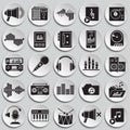 Music and sound icons set on plates background for graphic and web design, Modern simple vector sign. Internet concept. Trendy