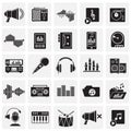 Music and sound icons set on squares background for graphic and web design, Modern simple vector sign. Internet concept. Trendy