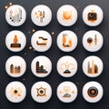 Music and sound icons set. White buttons on black background. Vector illustration Royalty Free Stock Photo