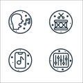 Music and sound line icons. linear set. quality vector line set such as sound mixer, music app, drum