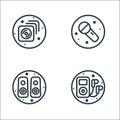 Music and sound line icons. linear set. quality vector line set such as mp player, loudspeaker, microphone