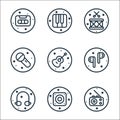 Music and sound line icons. linear set. quality vector line set such as radio, speaker, headphone, earphone, guitar, microphone,